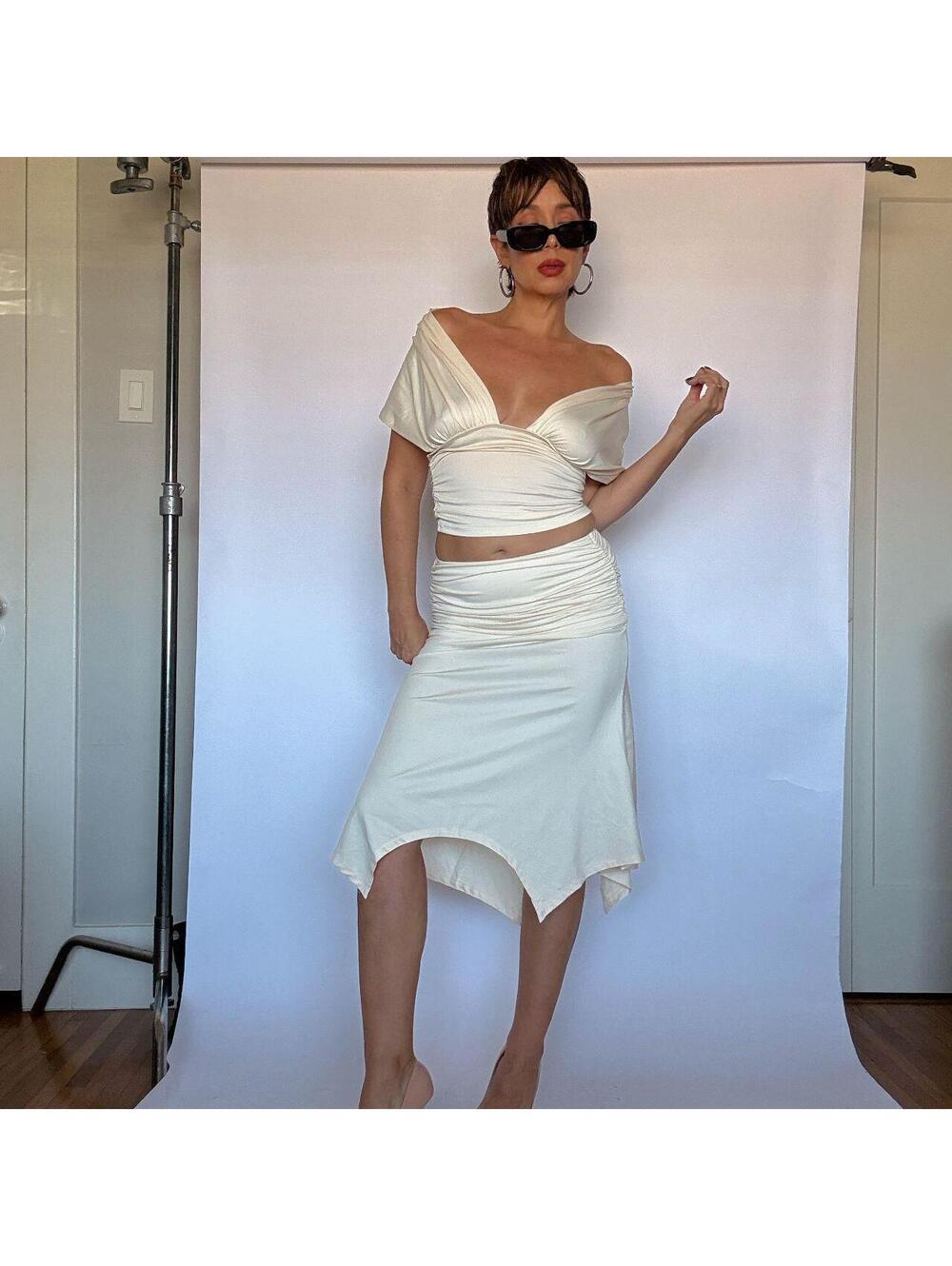Minimal Cream Top & Skirt Set
